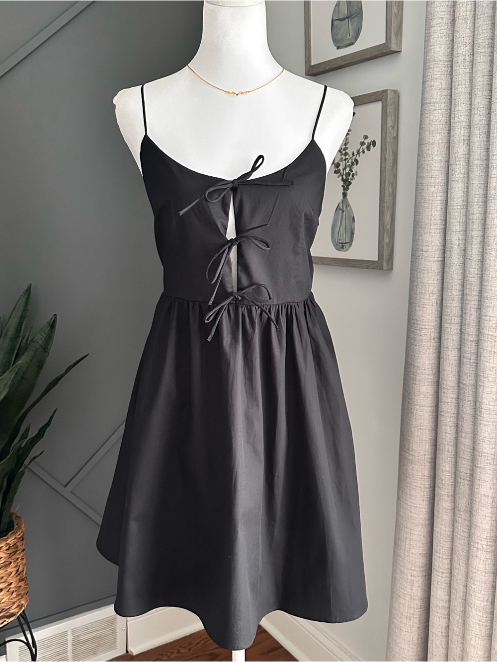 Divided Black fairy grunge whimsigoth Mini Dress with Front Tie Details